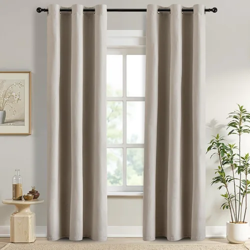 Vista 25 de DONREN Cortinas opacas completas para dormitorio, aislamiento térmico y reducción de ruido, cortinas de lino con ojales para sala de estar y Negro