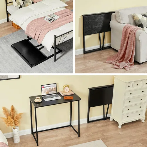 Vista 113 de WOHOMO Escritorio plegable de mármol sintético blanco, escritorio pequeño de 31.5 pulgadas para espacios pequeños con patas doradas, escritorio