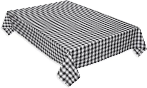 Vista 2 de Cackleberry Home Black and White French Check Fabric Tablecloth Woven Cotton, 52 x 70 Rectangular