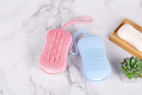 Vista 7 de 2 esponjas corporales de silicona exfoliantes, cepillo corporal de baño o ducha de doble cara, esponja de silicona/esponja integrada, limpia