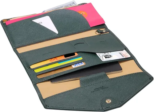 Vista 4 de Zoppen - Billetera de viaje con bloqueo RFID multiusos Ver4 Portatarjetas de pasaporte y vacunas organizador de documentos de tres pliegues