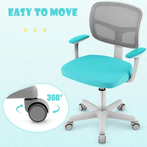 Vista 33 de POWERSTONE Silla de escritorio para niños, silla de computadora de malla ajustable con reposabrazos, cojín suave y silla de oficina giratoria de Rosa