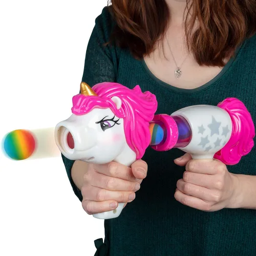 Vista 5 de Hog Wild Unicorn Power Popper - Juguete de espuma para disparar bolas de arco iris de fuego rápido hasta 8 bolas de espuma, juego en interiores