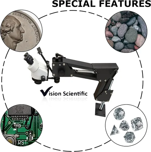 Vista 5 de Vision Scientific Microscopio multidireccional con zoom binocular VS-11E Ocular de campo ancho 10x Rango de zoom de 0.7X—4.5X, rango de aumento