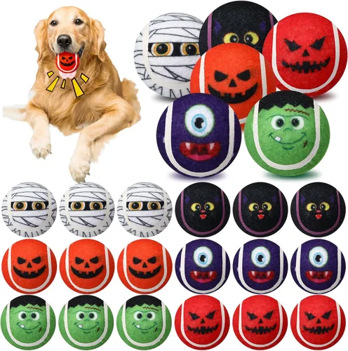 Vista 10 de Civaner 6 piezas pelotas de tenis chirriantes de Navidad para perros de 2.5 pulgadas, juguetes para perros a granel para perros pequeños, medianos