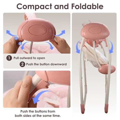 Vista 8 de Columpio para bebés de Tiny Marvels, columpio portátil con velocidad adaptable, música, barra de juguetes removible, columpio plegable para bebés