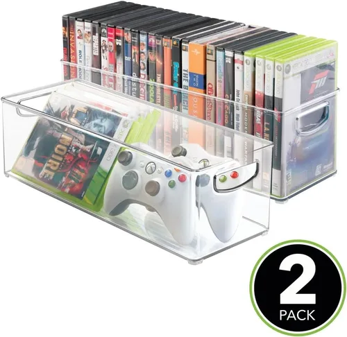 Vista 3 de mDesign Contenedor de almacenamiento doméstico para DVD, PS4 y Xbox Videojuegos, paquete de 2, grande, transparente