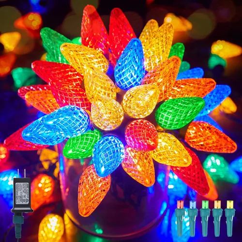 Vista 14 de Luces LED C9 de Navidad para exteriores, 81 pies, 100 luces LED con temporizador y 8 modos de iluminación, impermeable, grado comercial, extensible