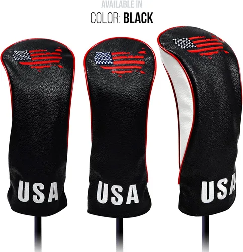Vista 6 de Cubiertas para cabezas de palo de golf USA para conductores y maderas de Fairway - Fundas de cuero premium, diseñadas para adaptarse a todas