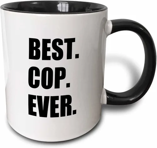 3dRose Best Cop Ever-Fun - Taza de dos tonos con texto para el mejor oficial de policía del mundo, 11 onzas, color negro