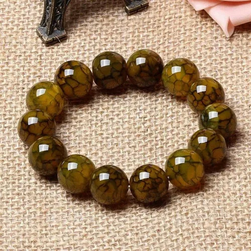 Vista 2 de Pulsera de cuentas redondas de ágata de dragón amarillo natural de 0.472in, cuentas de 7.5 pulgadas, cuentas #16638