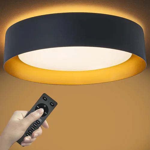 Vista 18 de Bargeni Lámpara de techo empotrada, lámpara de techo LED de 12.5 pulgadas con luz nocturna, negro mate con interior dorado, 24 W/2700 K/3000 K/4000
