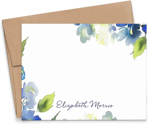 Papelería floral personalizada con sobres, planos o plegados, juego de papelería floral de acuarela para mujer, tarjetas de notas florales