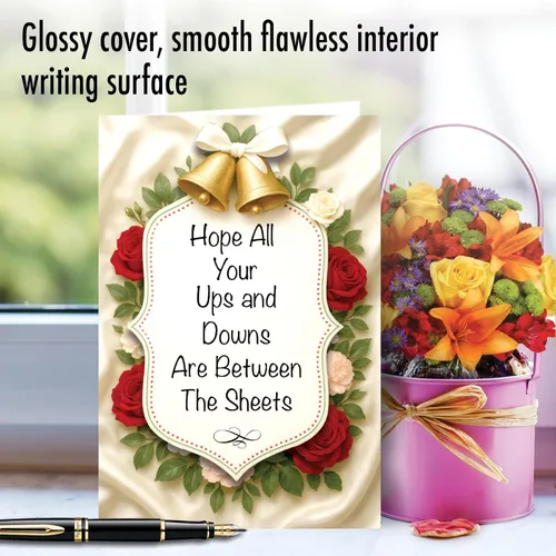 Vista 5 de NobleWorks Funny Wedding Congratulations Greeting Card with 5 x 7 Inch Envelope (1 Card) Congrats, Thank You Between The Sheets C11065WDG