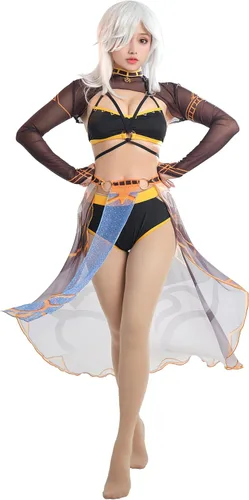 Vista 2 de haikyuu Conjunto de bikini derivado de anime para mujer con falda envolvente de gasa, traje de baño de dos piezas