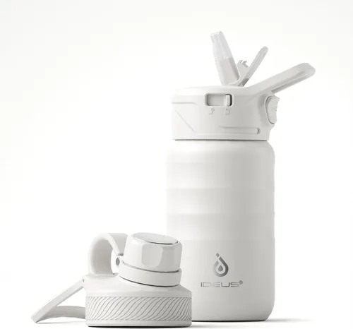 Vista 83 de IDEUS Botella de agua aislada de acero inoxidable con 2 tapas a prueba de fugas, termo para senderismo, ciclismo, 32 onzas, violeta