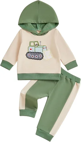 Vista 204 de Conjunto de ropa de otoño e invierno para bebé y niño, sudadera larga con capucha y pantalones para niños pequeños, 6, 12, 18, 24 meses, 2T Adorable