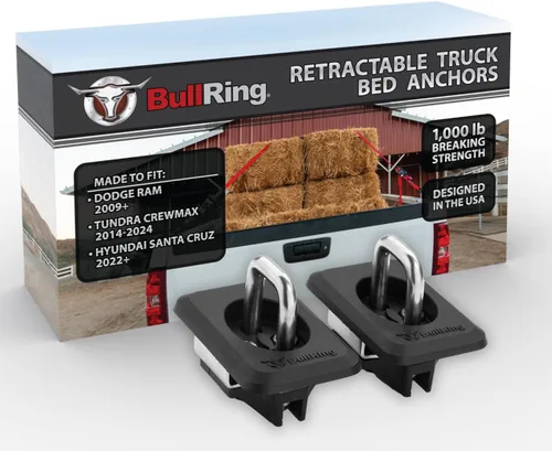 Bull Ring Retractable Truck Bed Tie Down Anchors for Dodge RAM 2009+, Toyota Tundra CrewMax 2014-24, Hyundai Santa Cruz 2022-24, Rail Cap Trim
