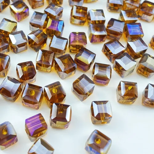 Vista 7 de Cuentas de cristal de vidrio 100 piezas 6mm Cubo Cuentas de cristal facetadas de forma cuadrada para hacer joyas, pulseras, aretes, collares, Ámbar