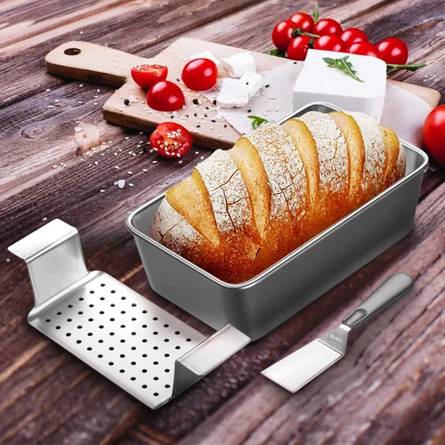 Vista 7 de Elbee Home Premium - Sartén antiadherente para pastel de carne de 9 pulgadas con inserto perforado de fácil extracción hecho de acero al carbono