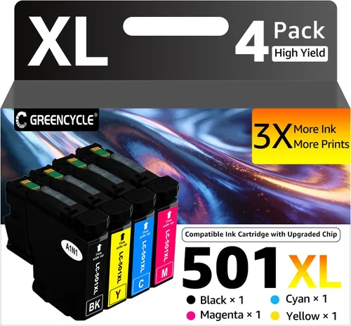 greencycle LC501XL - Paquete combinado de cartuchos de tinta de repuesto para impresora Brother LC501XL de alto rendimiento compatible con
