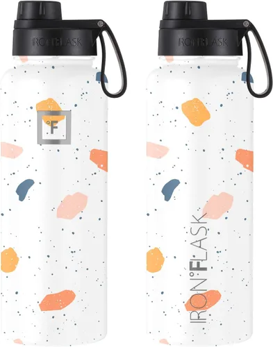 Vista 16 de IRON °FLASK - Botella deportiva de 14, 18, 22, 32, 40, 64 o 128 onzas, 3 tapas (boquilla), acero inoxidable aislado al vacío, doble pared moderna