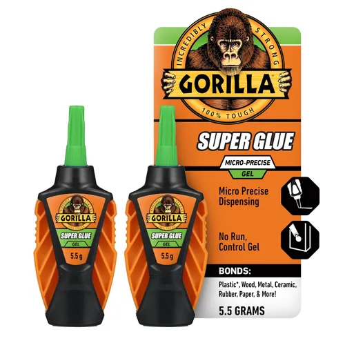 Gorilla Micro Precise Super Glue Gel, pegamento cianoacrilato, configuración rápida, herramienta de dispensación precisa, tapa anti-obstrucción
