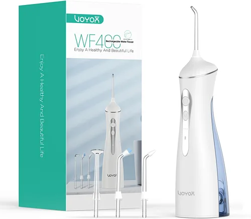 VOYOR-HEALTH Irrigador dental de agua para dientes inalámbrico, recargable eléctrico para limpieza de dientes y hilo dental, irrigador oral portátil