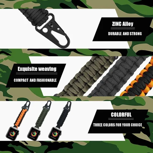 Vista 4 de yothchose Llavero de cuerda de paracaídas compatible con correa trenzada militar Apple Watch Fob, Negro