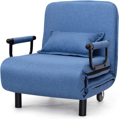 Vista 9 de GORELAX Cama convertible con sofá cama triple 3 en 1 con almohada, diván plegable de ocio con respaldo ajustable de 5 ángulos, cama perezosa Azul