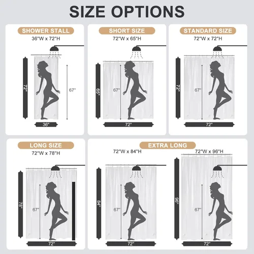 Vista 6 de AmazerBath Cortina de ducha resistente para cabina de 12 calibre, 36 x 72 pulgadas de plástico transparente con peso, con 2 piedras pesadas y 6