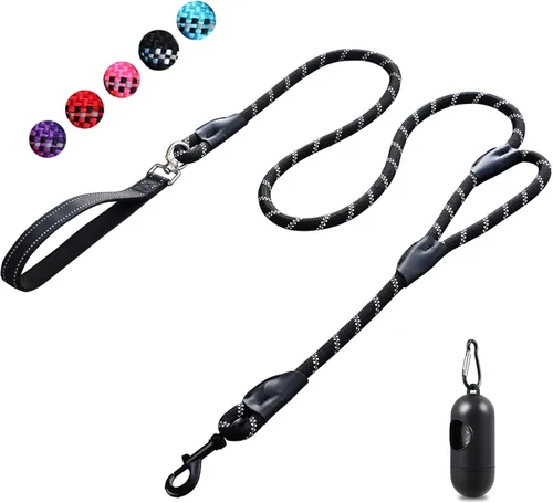 Vista 26 de Correa resistente para perros con 2 asas - Correa reflectante anti-tracción de 6 pies para perros grandes, asa acolchada de tráfico para control