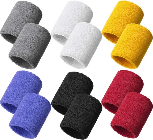 Vista 15 de Bememo 12 piezas de muñequeras de neón, muñequeras para la muñeca, banda absorbente de sudor para competiciones, para hombres y mujeres