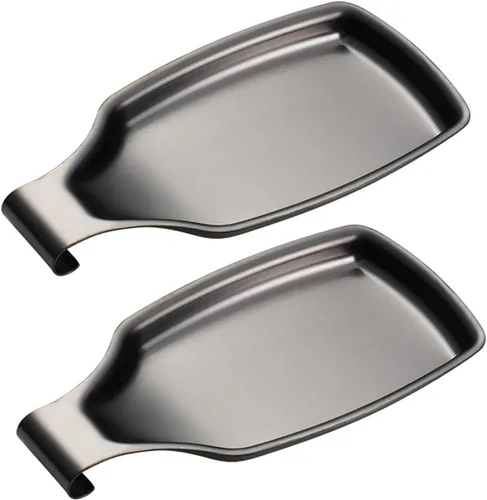 Vista 10 de Juego de 2 cucharas para encimera de cocina, soporte de cuchara de acero inoxidable para estufa, cuchara de espátula, soporte de utensilios de Negro