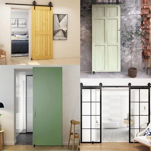 Vista 8 de Guía de suelo ajustable para puerta corredera de granero, rodillo inferior de montaje en pared, doble rueda, sistema sin necesidad de perforación