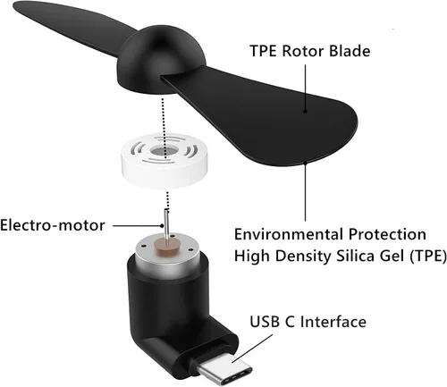 Vista 5 de Ventilador de teléfono USB C, paquete de 4 mini ventiladores de teléfono celular portátiles para iPhone 16/15 y teléfonos celulares Android