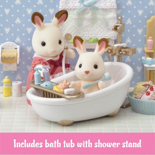 Vista 4 de Calico Critters - Lote de muebles de baño rústicos de juguete para casa de muñecas y accesorios para edades de 3+