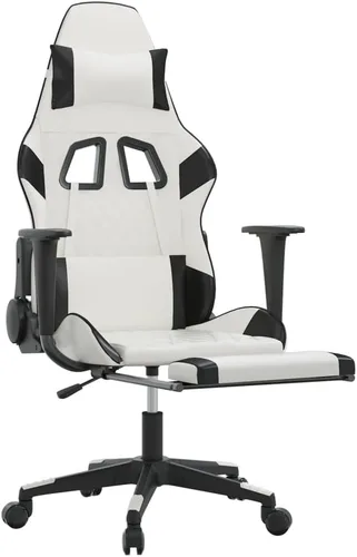 Vista 3 de Massage Gaming Chair with Footrest and Lumbar Support, Computer Chair, Height Adjustable Game Chair with 360°-Swivel Seat and Headrest, White&Black