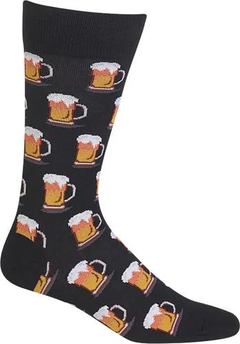 Hot Sox Men's Fun Cocktail Drinks Crew Socks - 1 Pair Pack - Happy Hour Cool & Funny Novelty Gifts Cerveza (negro)