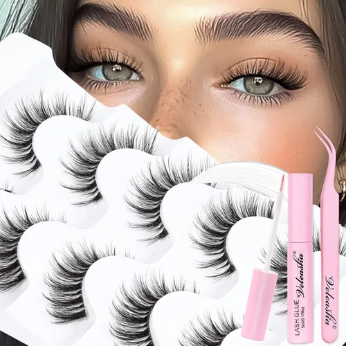 Vista 29 de Veleasha Pestañas postizas de manga puntiagudas, 100% hechas a mano, aspecto natural, pestañas postizas ligeras con banda transparente suave