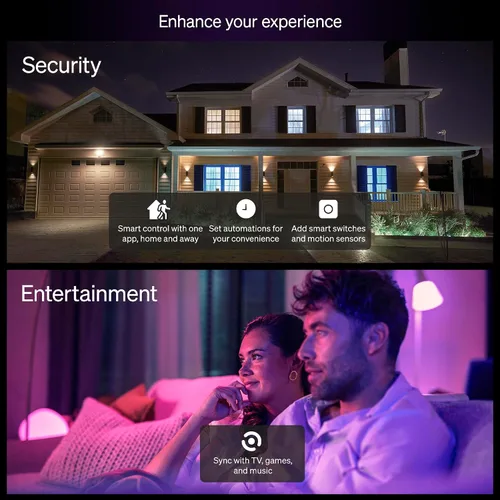 Vista 7 de Philips Hue Essential - Bombilla LED inteligente A19, ambiente blanco y color, base E26, 8.8W, 2200K-6500K, 800 lúmenes, regulable, funciona