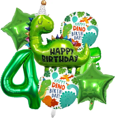 Vista 8 de Decoraciones de dinosaurio de primer cumpleaños - Globos de aluminio de dinosaurio y suministros de fiesta para niños