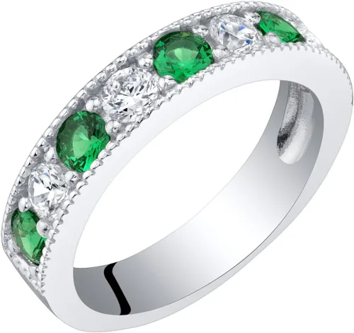 PEORA Anillo de boda de plata de ley de 0.157 pulgadas con milgrain y media eternidad para mujer, varias piedras preciosas, ajuste cómodo, tamaños 5