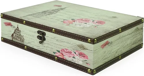 DreamsEden Caja de almacenamiento decorativa de madera, caja del tesoro vintage, contenedor de papel con letras, estuche de recuerdo para regalos y