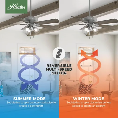 Vista 4 de Hunter - Ventilador de techo de interior de 52 pulgadas con luces LED y cadena de tracción, ventilador de techo de montaje estándar, 5 cuchillas