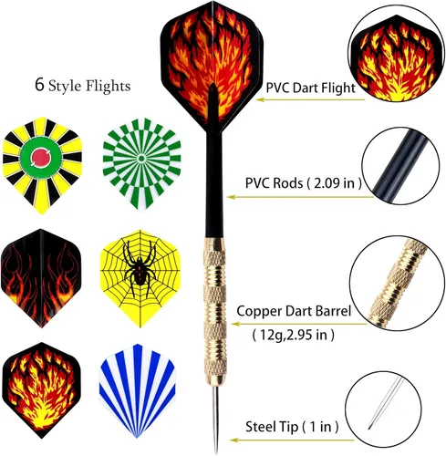 Vista 3 de MAXMAU dardos profesional con punta de acero, juego con alas y cañas para dardos 9 y 18 unidades.