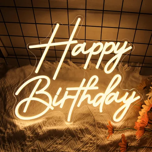 Letrero de neón de feliz cumpleaños para decoración de pared, letrero LED regulable con luz de feliz cumpleaños, letrero de feliz cumpleaños para
