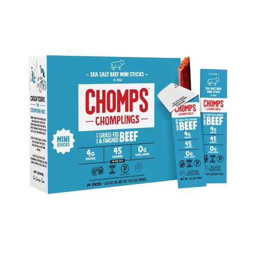 Vista 9 de Chomps Palitos de carne seca ahumada para barbacoa alimentada con pasto y acabada, 0.5 onzas, paquete de 24 – Keto, Paleo, Whole30, 0.14 oz
