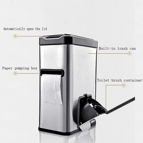 Vista 4 de Garbage Cans Automatic Opening Stainless Steel Bin,1.8 Gallon Capacity,Bring Your Own Tissue Holder Toilet Brush Waste Basket (Color : Champagne)
