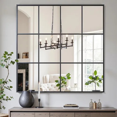 Vista 22 de Suidia Espejo de pared, espejos decorativos de ventana de 24 x 36 pulgadas, marco de metal, decoración de pared para dormitorio, sala de estar, Negro